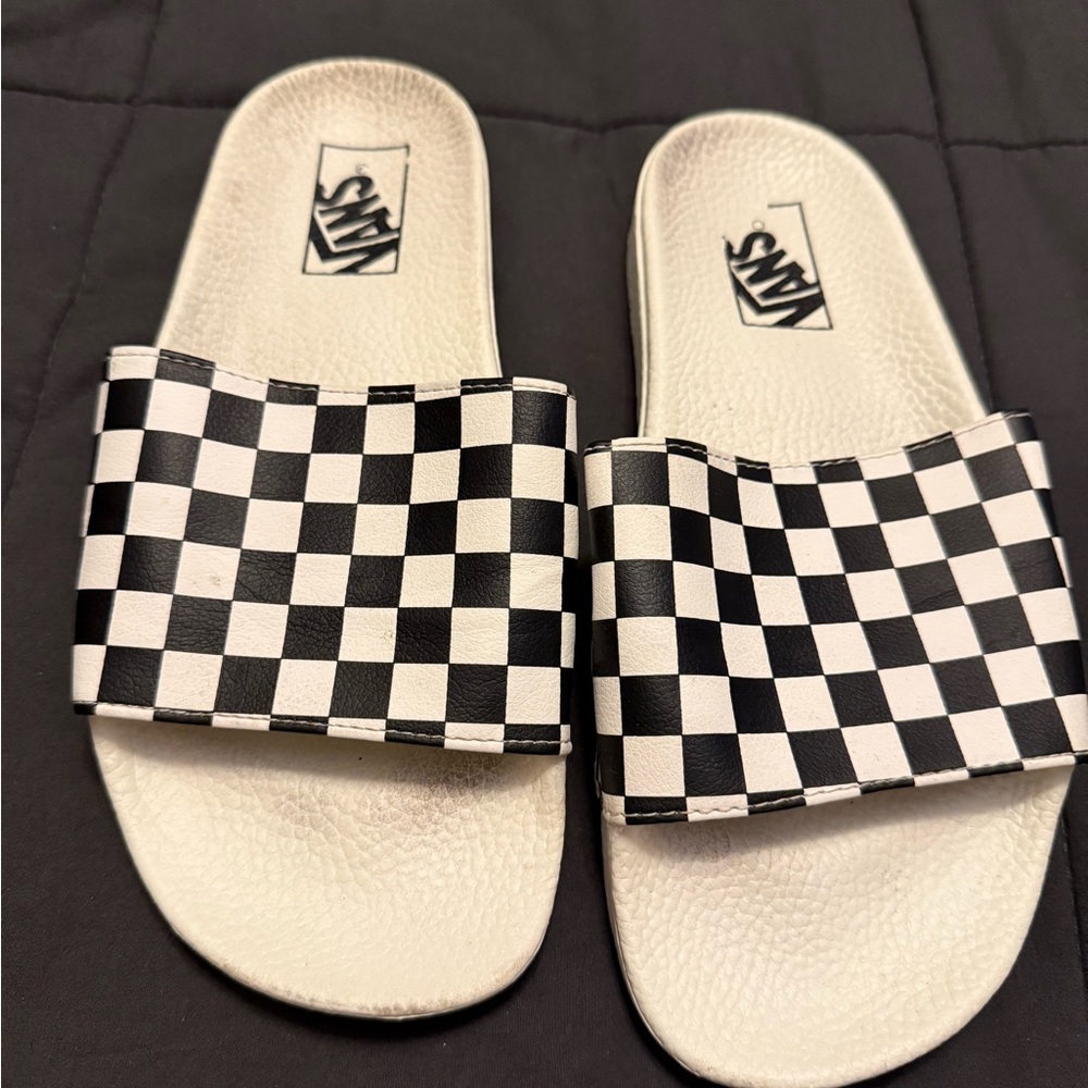 Vans Black and White Checkered Slides